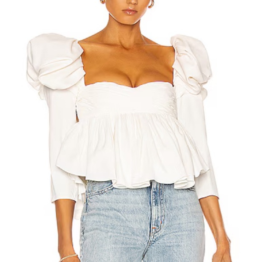 KHAITE White Puff Sleeve Ruffled Blouse